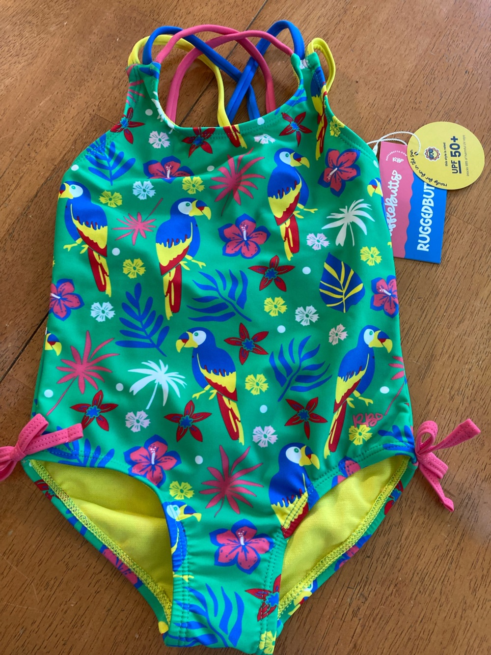 RuffleButts Parrot Palms Cross-Back One Piece Swimsuit - NWT! 3T